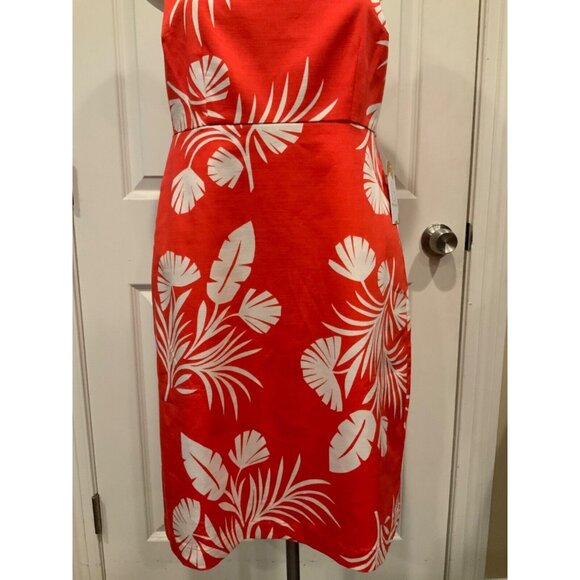 Boden Red & White Leaf Patterned Shift Dress, NWT! Size 6R - Picture 3 of 8